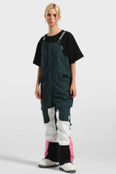 Women's Green & White Multi-Pocket Snow Bibs